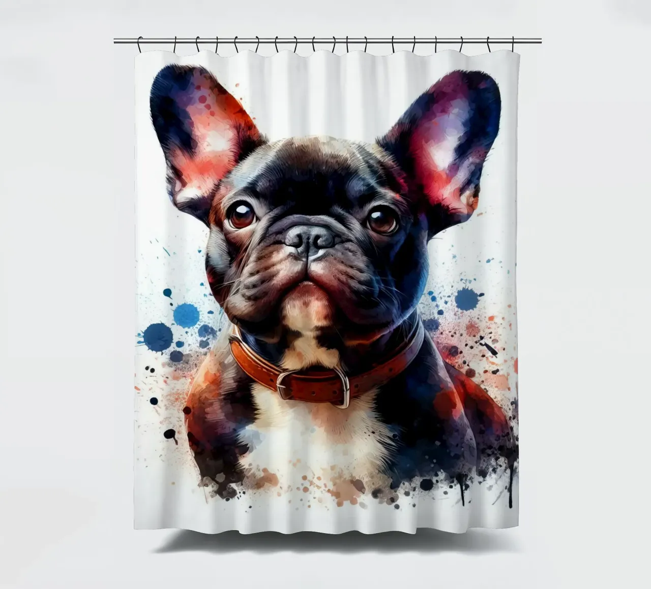 Watercolor French Bulldog Portrait shower curtain by 🥝 KIWI STORE