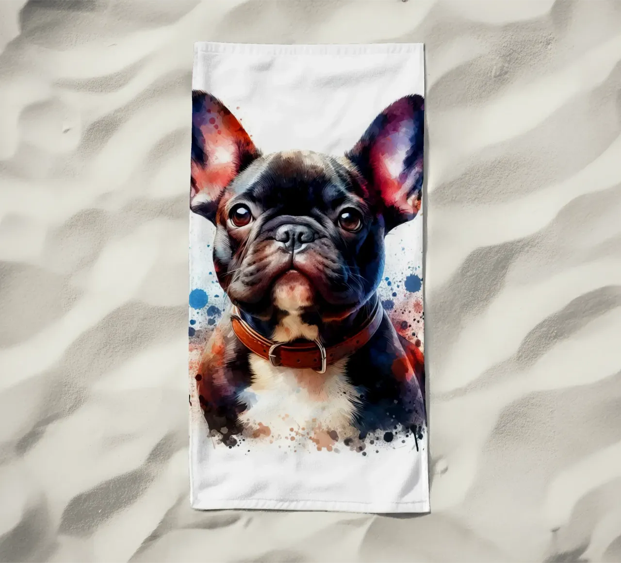Ritratto di bulldog francese ad acquerello telo mare da 🥝 KIWI STORE