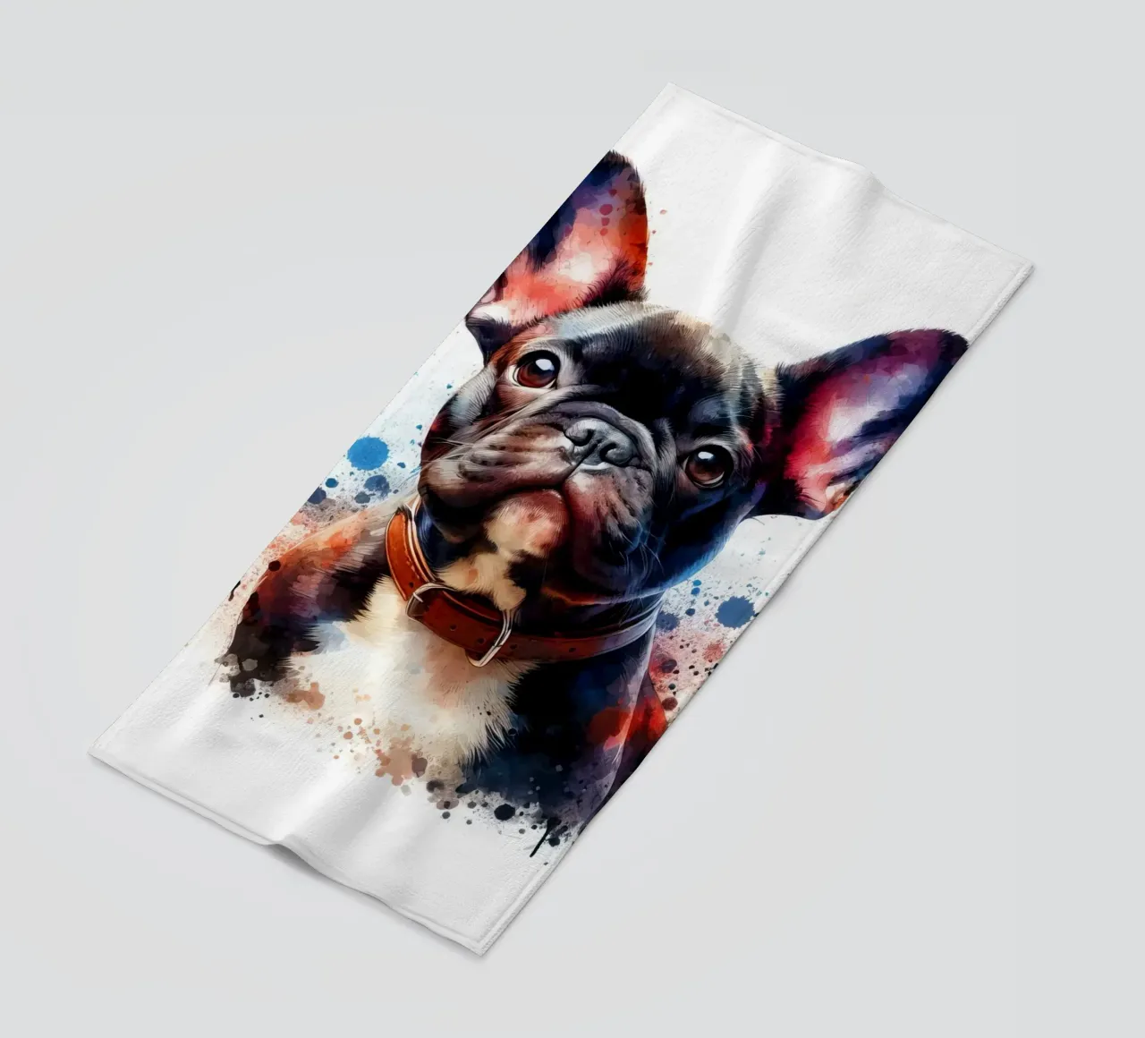 Ritratto di bulldog francese ad acquerello telo mare da 🥝 KIWI STORE