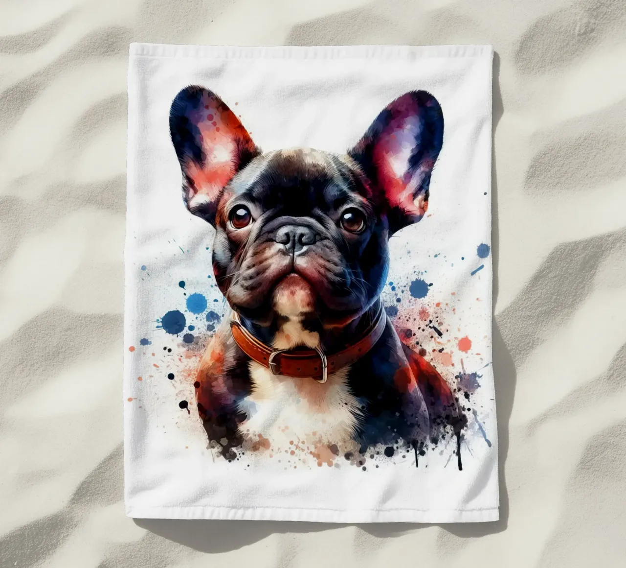Ritratto di bulldog francese ad acquerello telo mare da 🥝 KIWI STORE