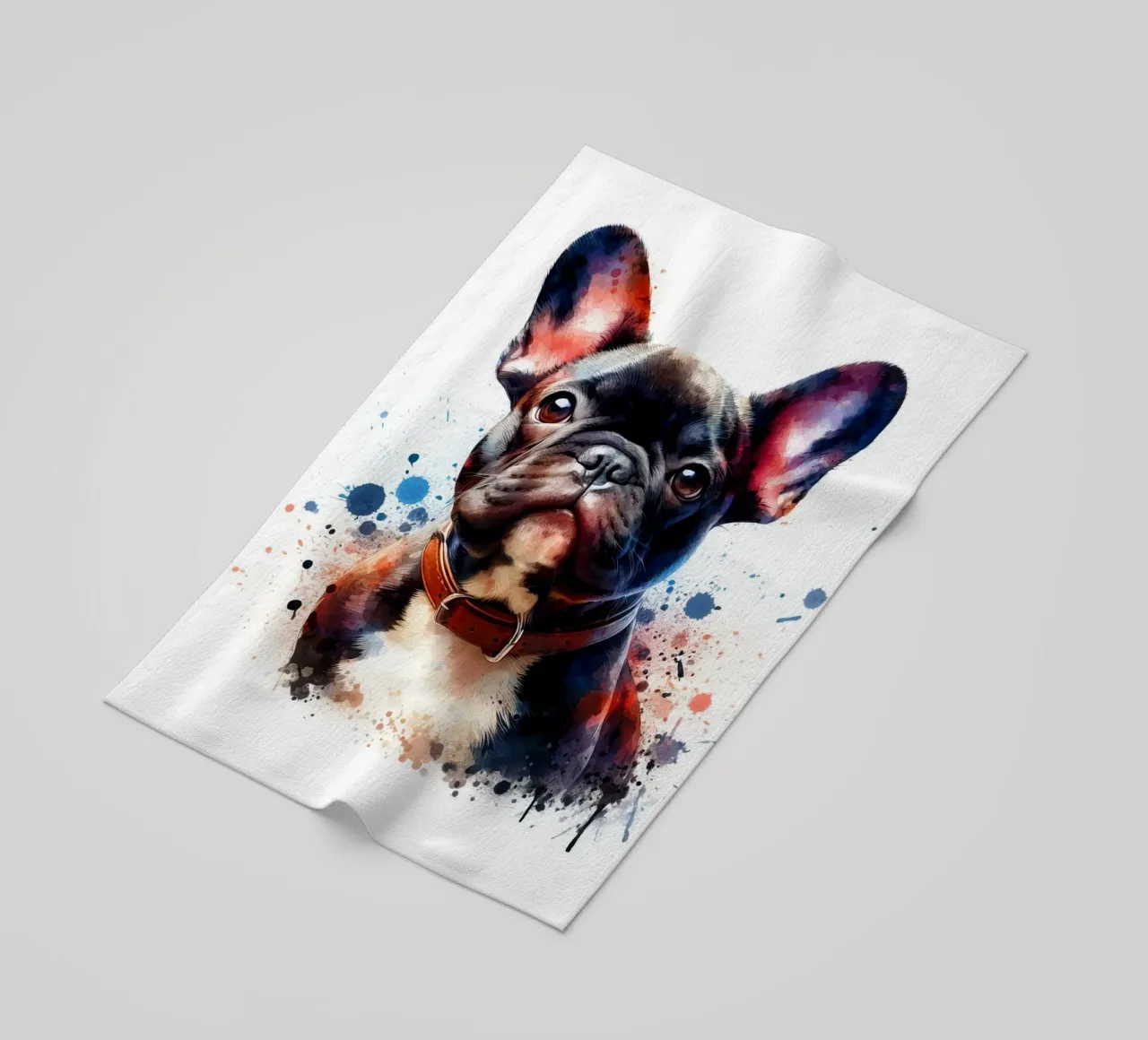 Ritratto di bulldog francese ad acquerello telo mare da 🥝 KIWI STORE