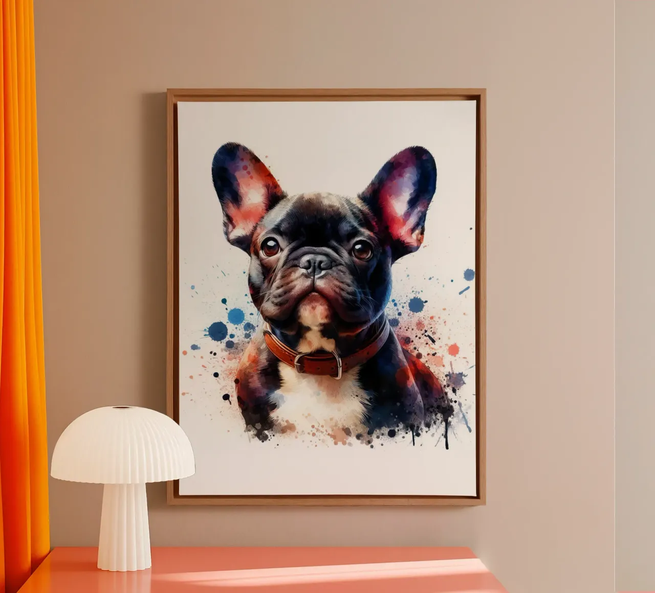 Ritratto di bulldog francese ad acquerello tela con Cornice a cassetta da 🥝 KIWI STORE