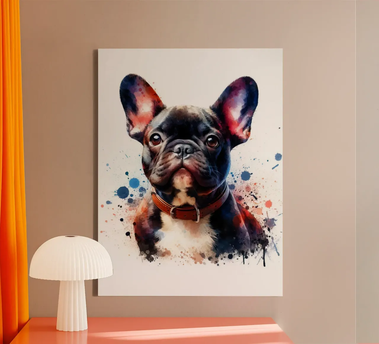 Ritratto di bulldog francese ad acquerello tela con Cornice a cassetta da 🥝 KIWI STORE