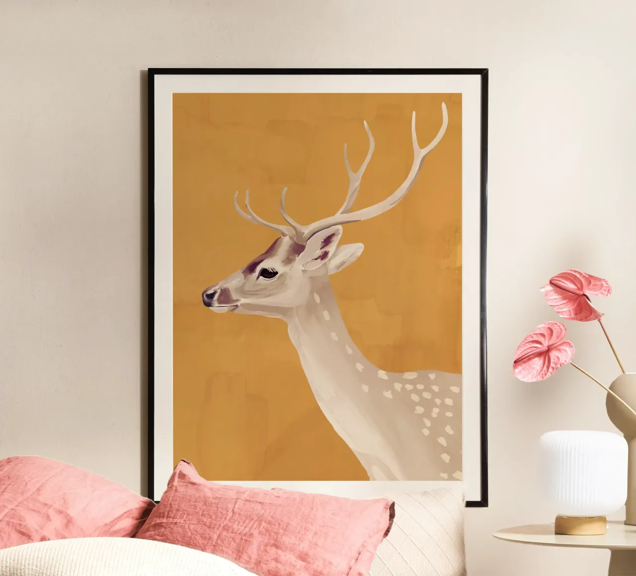 Cervo bianco III poster con telaio in legno da ThingDesign