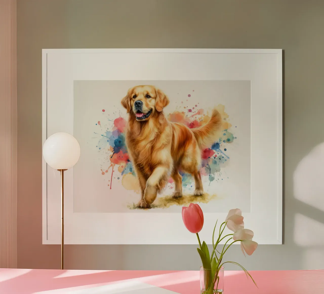 Ritratto ad acquerello del Golden Retriever poster con telaio in plastica da 🥝 KIWI STORE