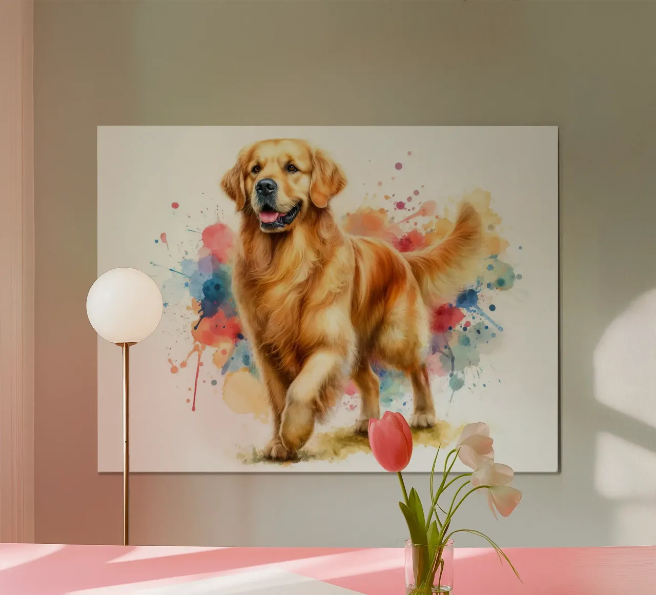 Ritratto ad acquerello del Golden Retriever poster con telaio in plastica da 🥝 KIWI STORE