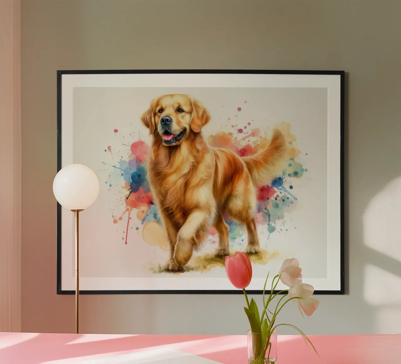 Ritratto ad acquerello del Golden Retriever poster con telaio in plastica da 🥝 KIWI STORE
