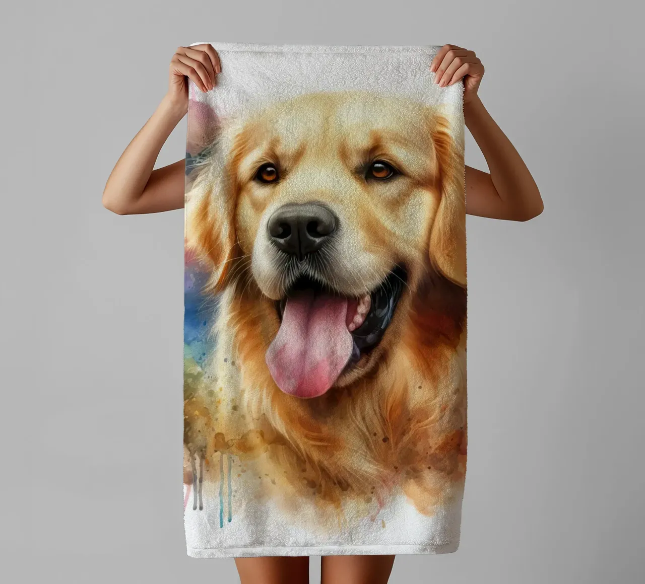 Ritratto ad acquerello del Golden Retriever asciugamano da bagno da 🥝 KIWI STORE