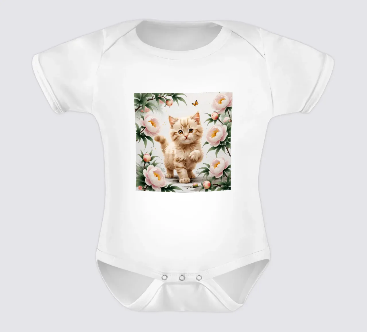 Cat Flower short-sleeve baby romper by Jeff Studio