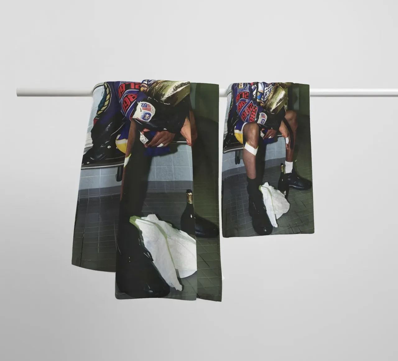Kobe Reflects in the Locker Room towel by FAKE ARTWORK STORE