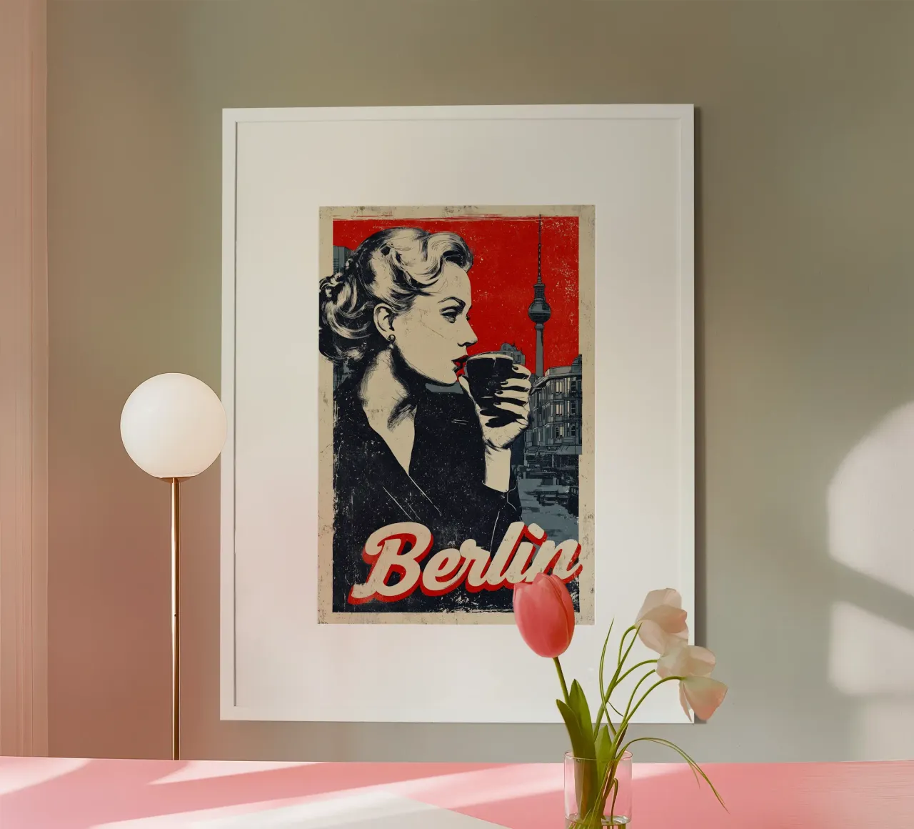 Torre televisiva retrò di Berlino poster con telaio in legno da Vintage Travel Art