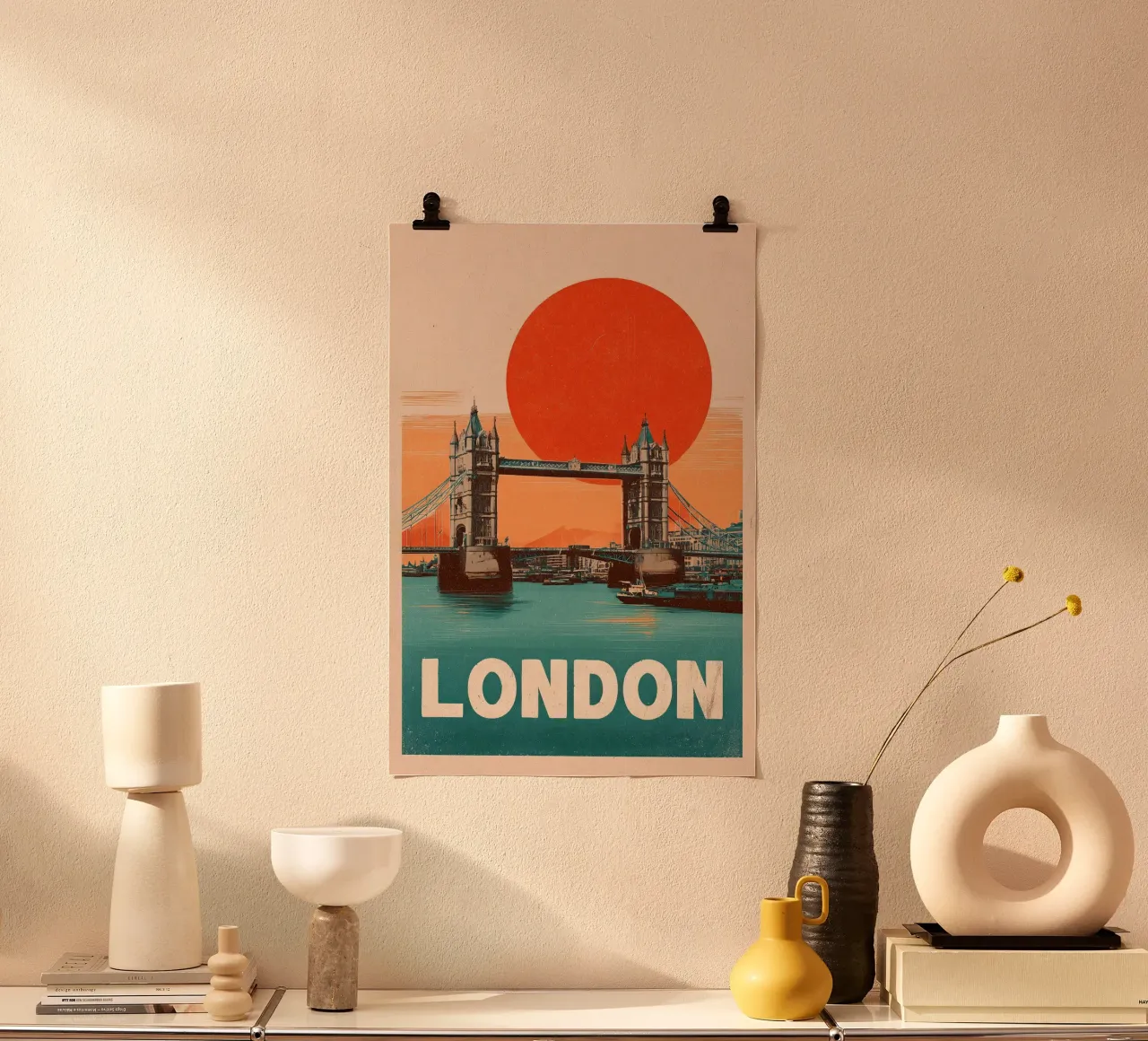 Londra vintage Tower Bridge poster con telaio in alluminio da Vintage Travel Art