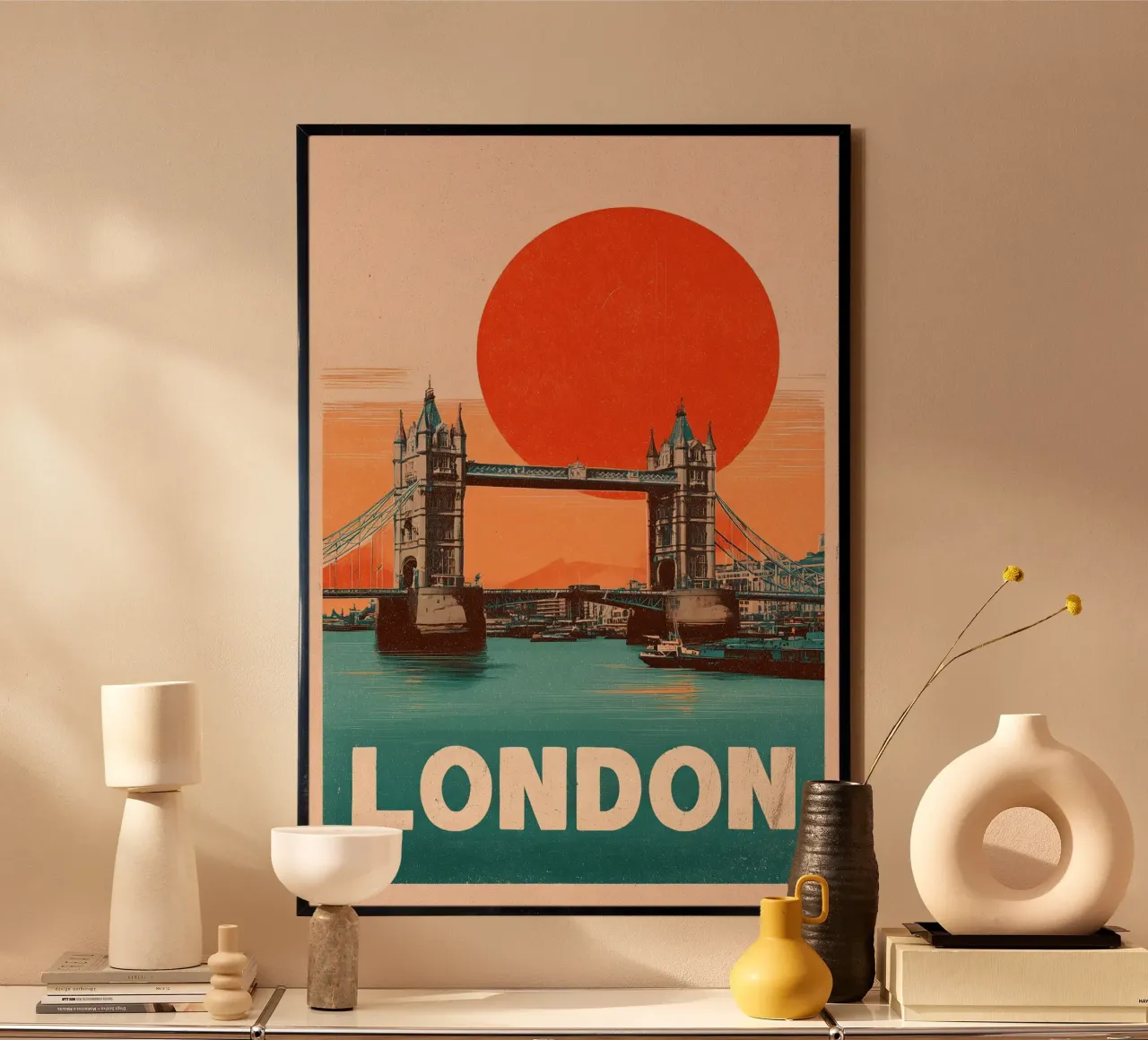 Londra vintage Tower Bridge poster con telaio in alluminio da Vintage Travel Art