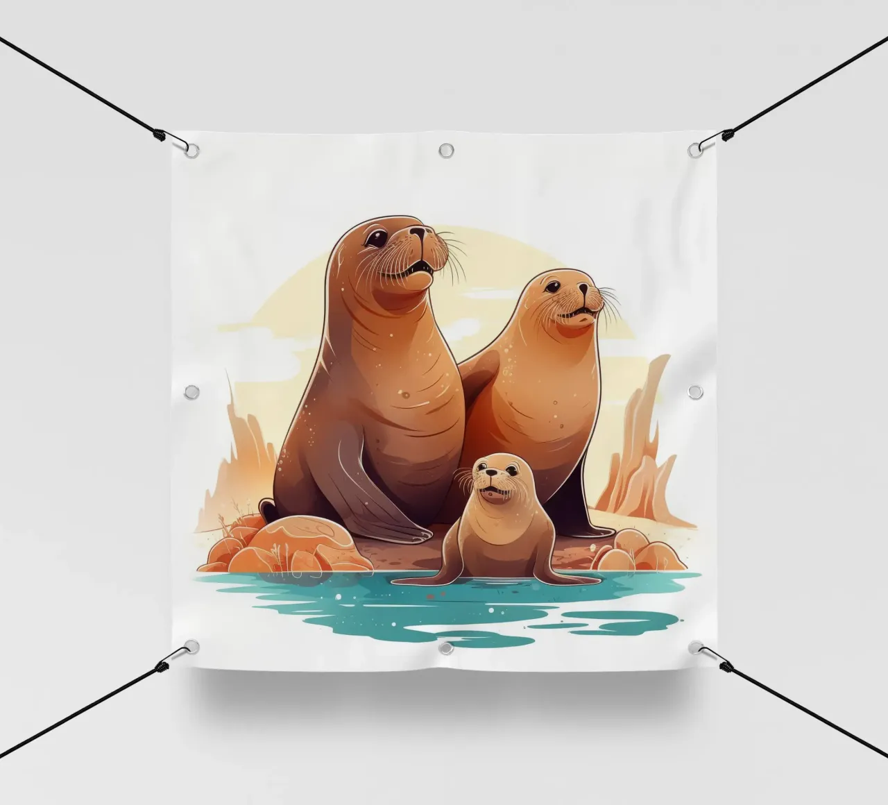 Retro Zeeleeuwenbende pvc-zeil van Funny Animals