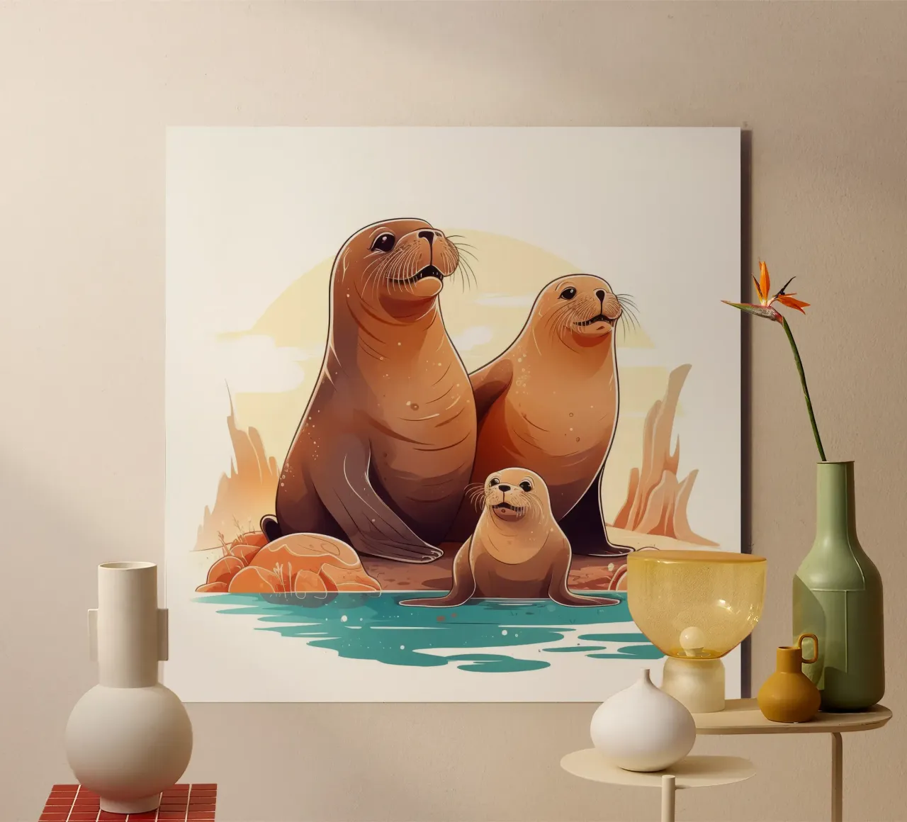 Retro Zeeleeuwenbende aluminium-dibond van Funny Animals
