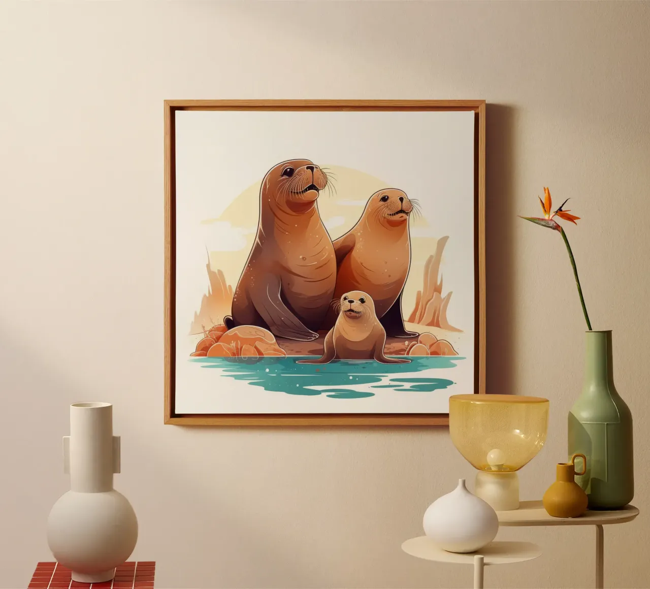 Retro Zeeleeuwenbende canvas van Funny Animals