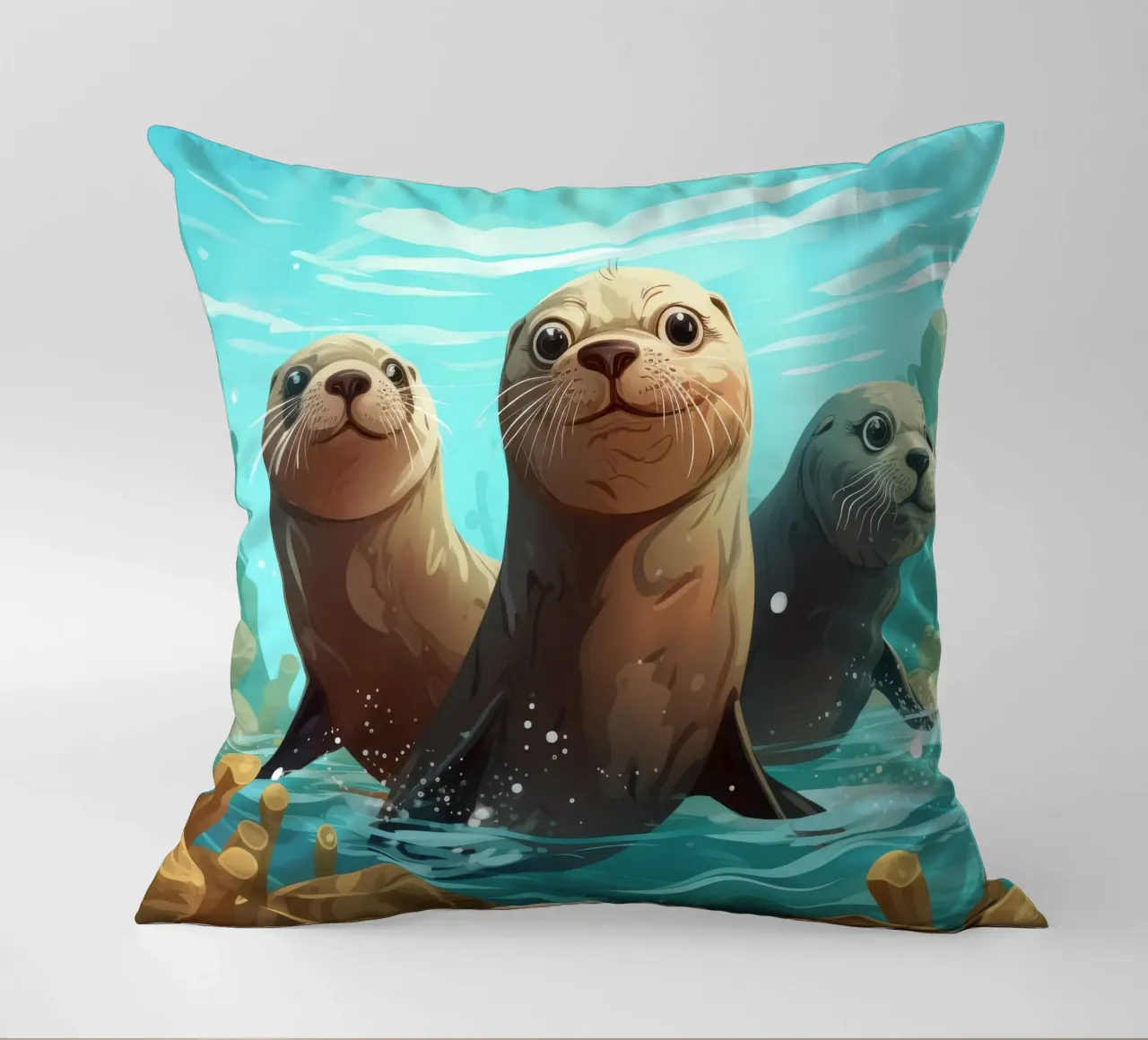 Retro Zeeleeuwenbende kussen van Funny Animals