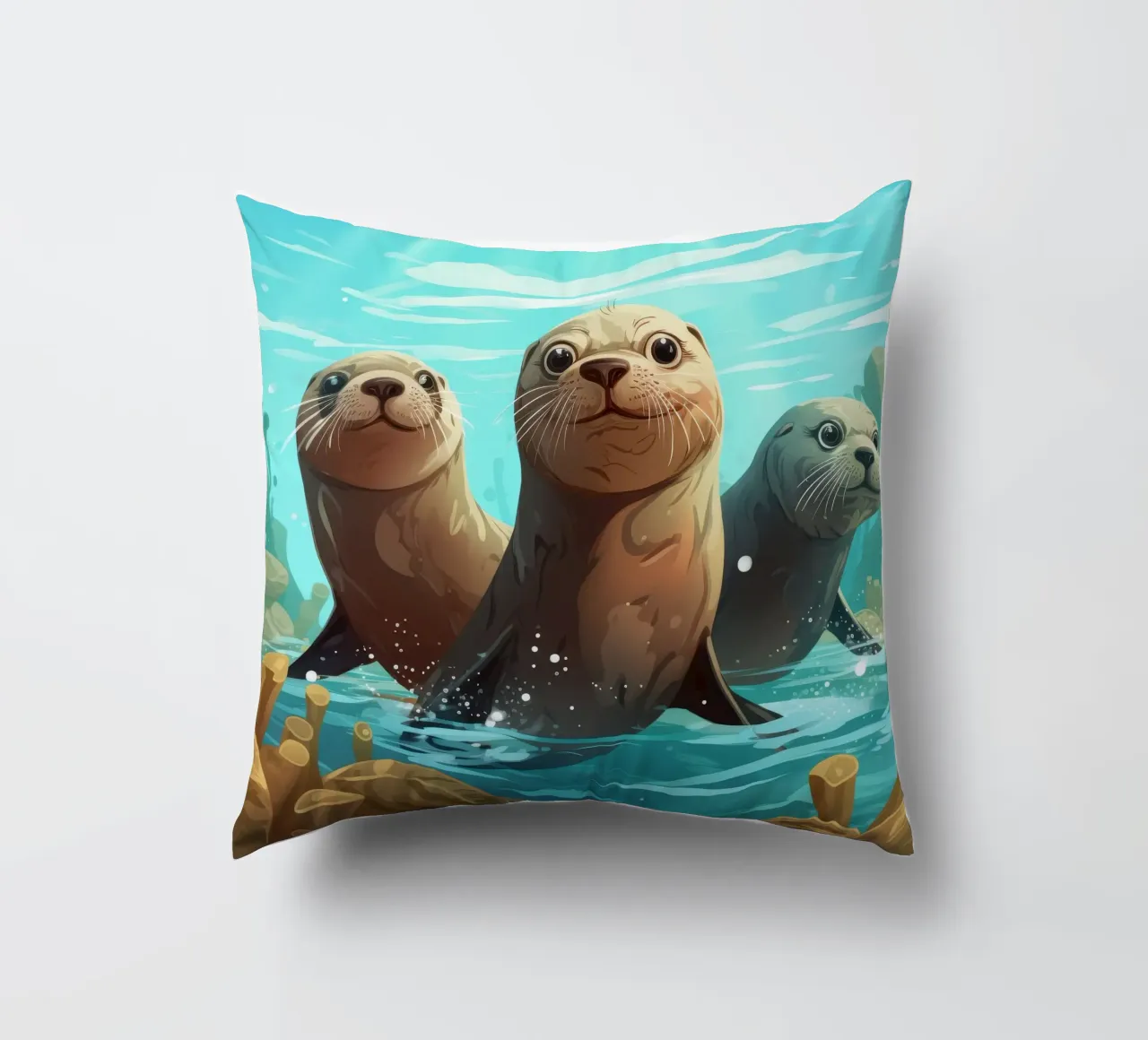 Retro Zeeleeuwenbende kussen van Funny Animals