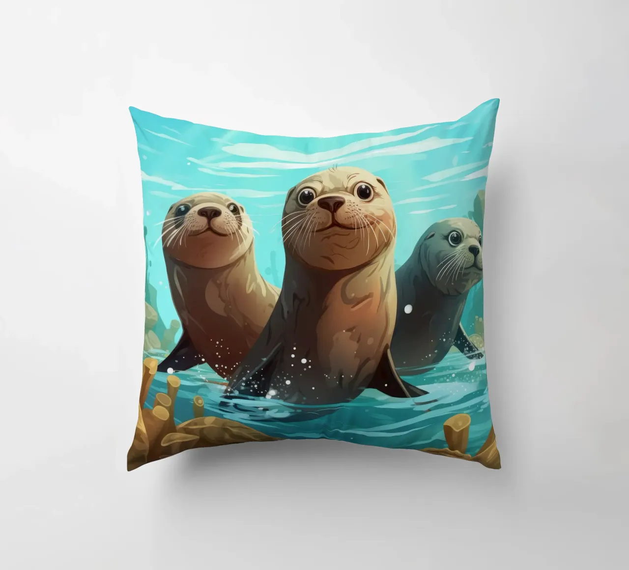 Retro Zeeleeuwenbende kussen van Funny Animals