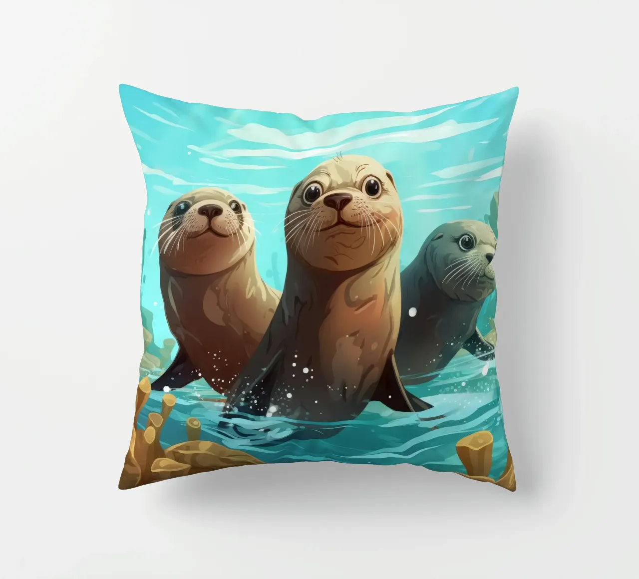 Retro Zeeleeuwenbende kussen van Funny Animals
