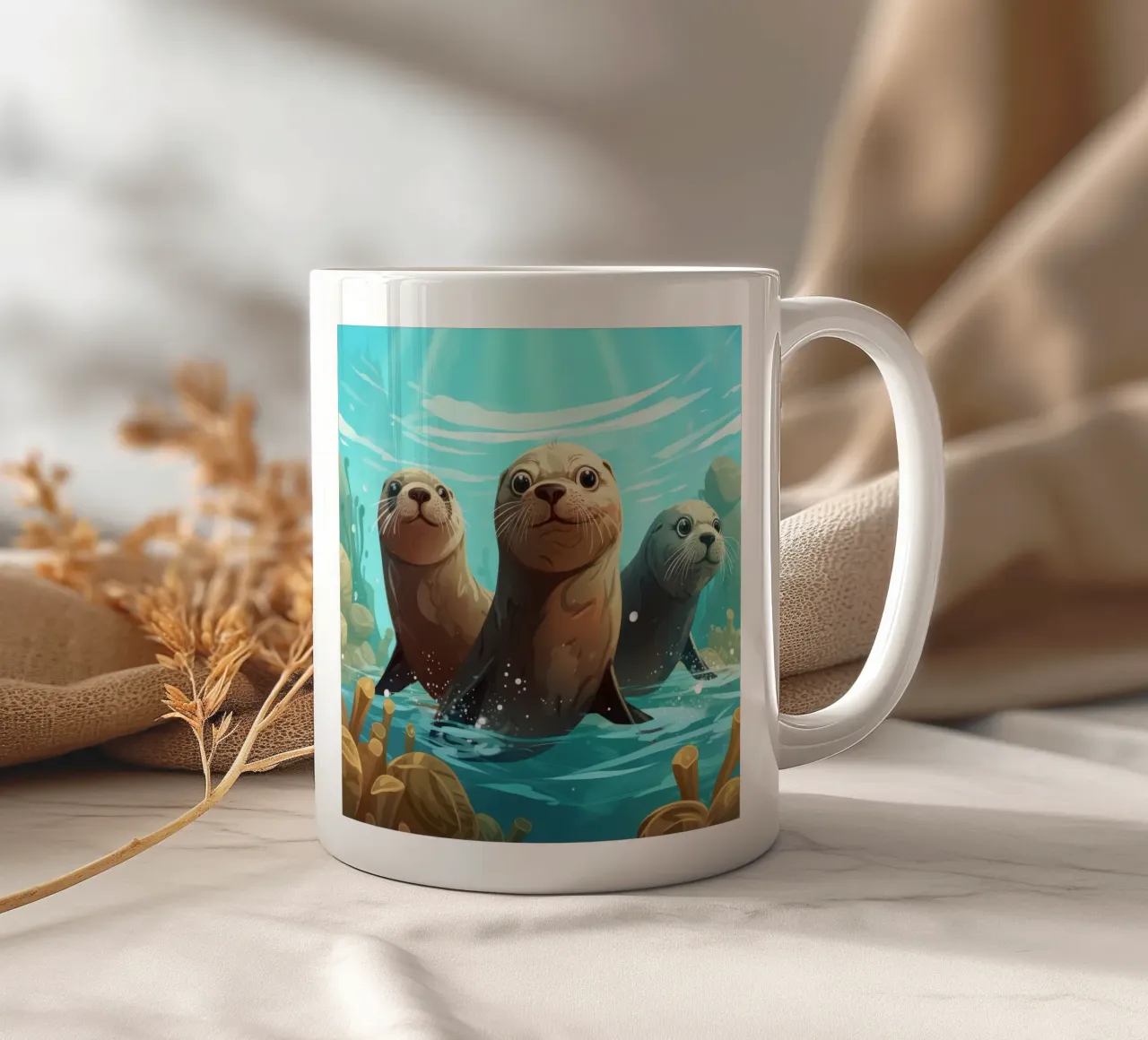 Retro Zeeleeuwenbende keramische mok van Funny Animals