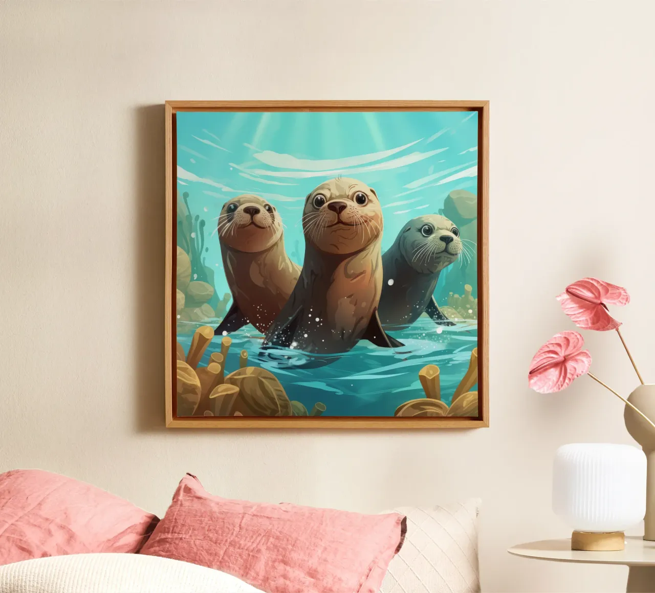 Retro Zeeleeuwenbende canvas van Funny Animals