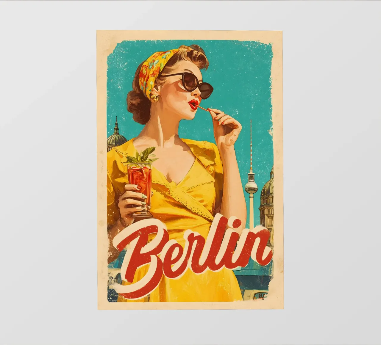 Torre televisiva retrò di Berlino pellicola backlit da Vintage Travel Art