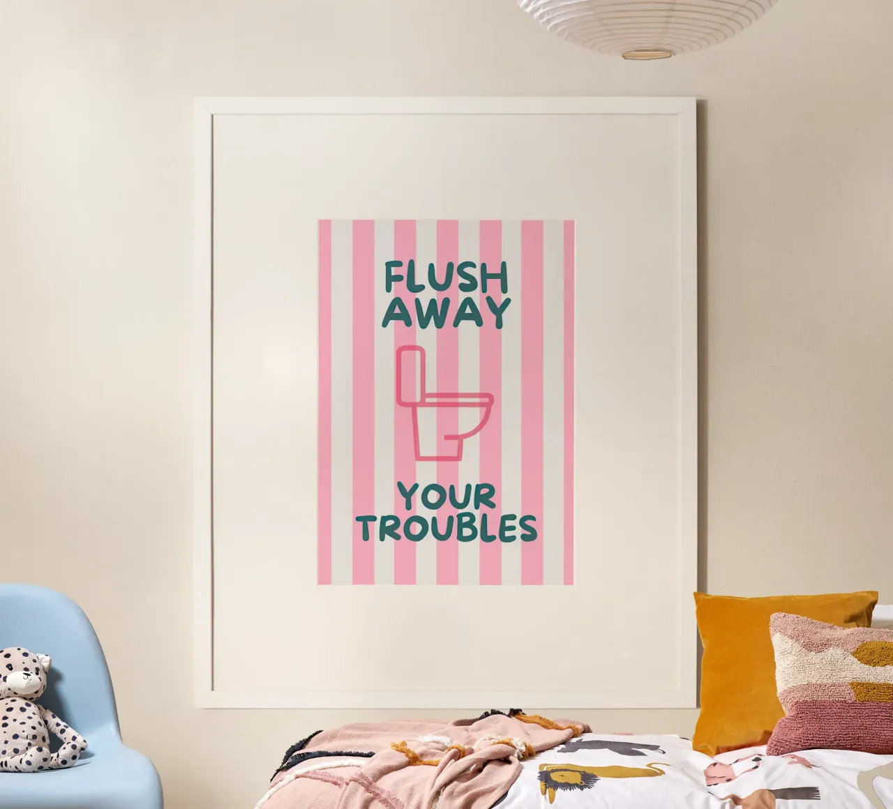 Flush Away Your Troubles poster con telaio in legno da Attaboy Dsgn