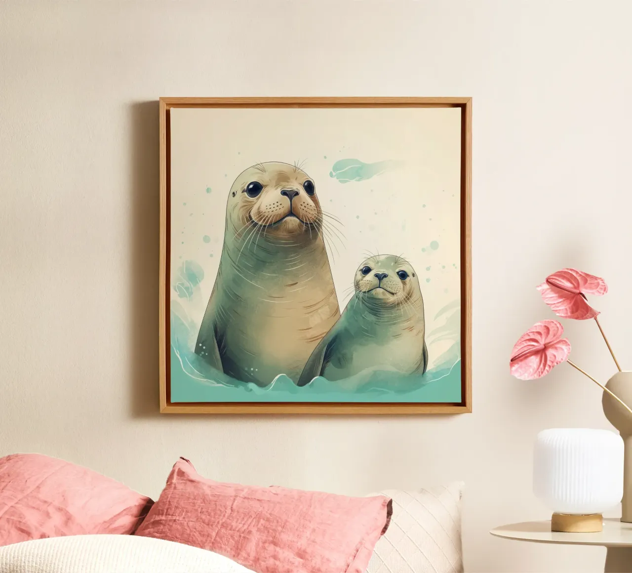 Zeeleeuw Duo canvas met Baklijst van Funny Animals