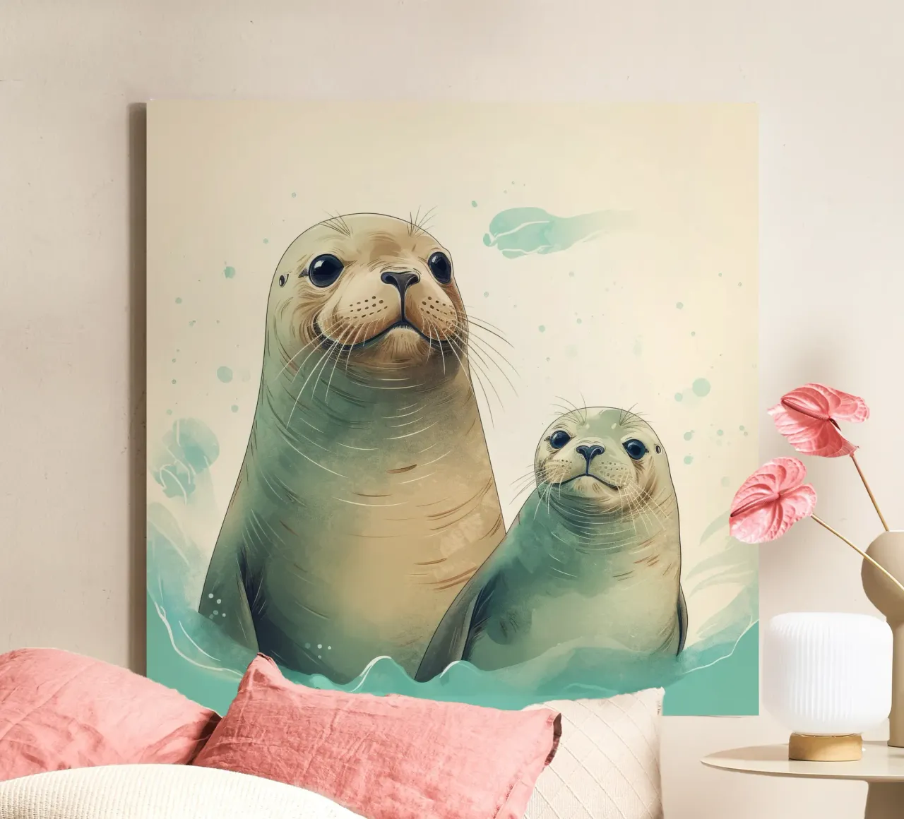 Zeeleeuw Duo canvas met Baklijst van Funny Animals