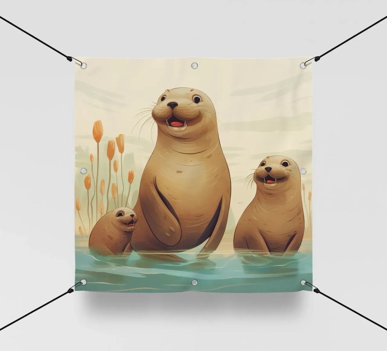 Retro Zeeleeuwenbende pvc-zeil van Funny Animals