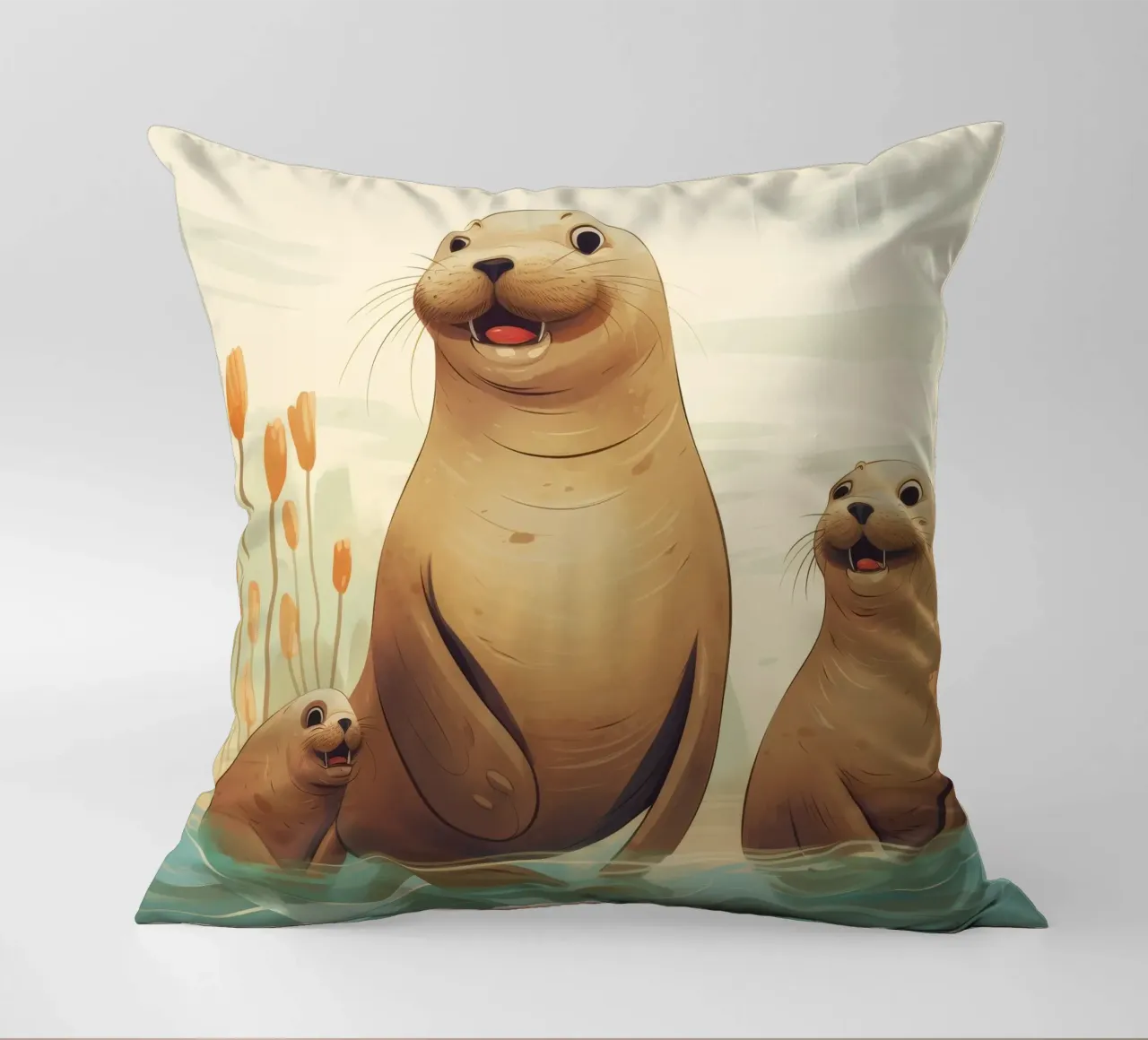 Retro Zeeleeuwenbende kussen van Funny Animals