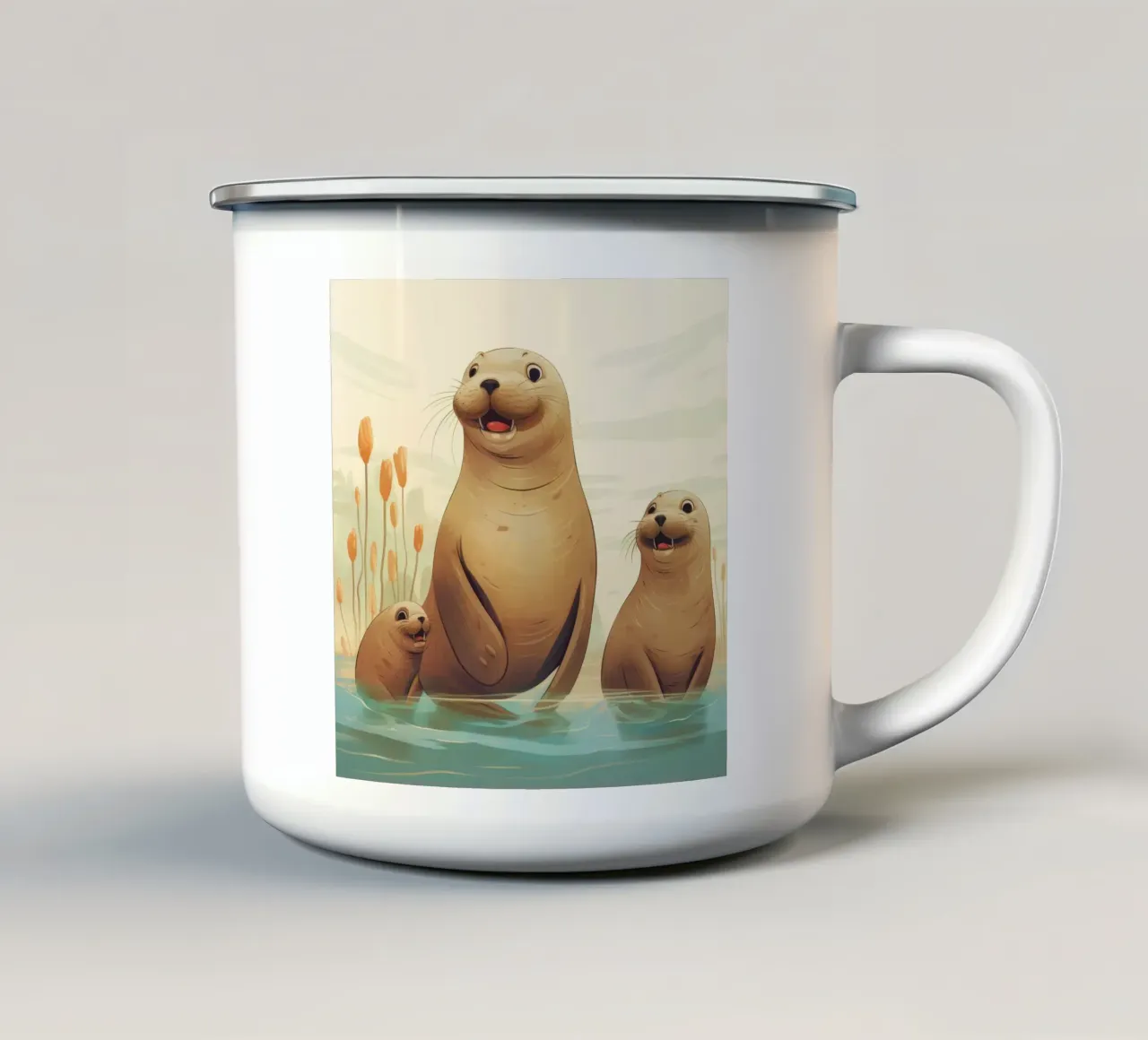 Retro Zeeleeuwenbende emaille mok van Funny Animals