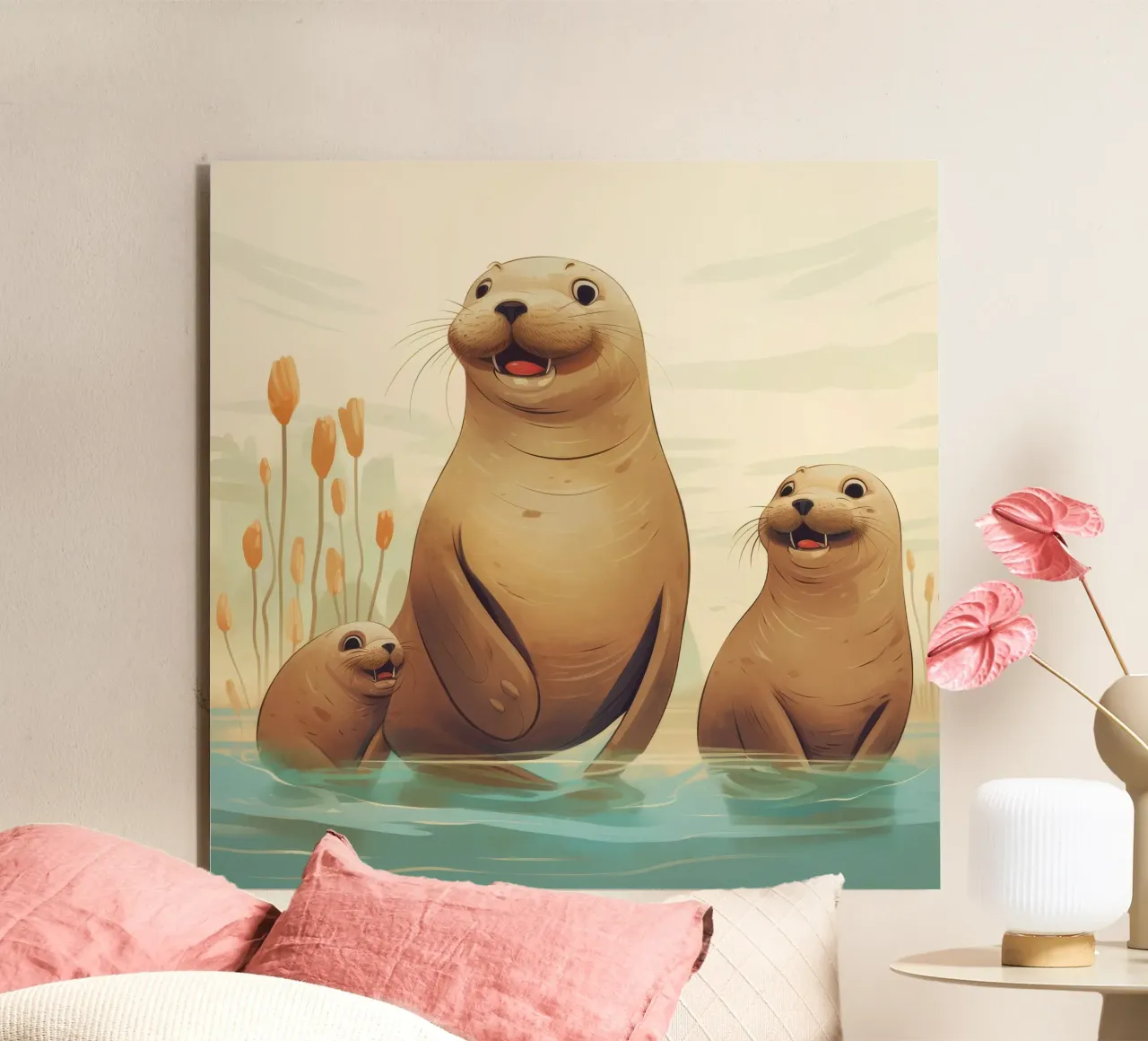 Retro Zeeleeuwenbende aluminium-dibond van Funny Animals