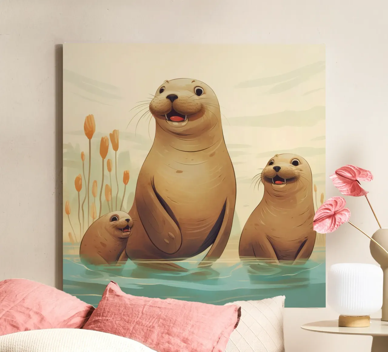 Retro Zeeleeuwenbende canvas van Funny Animals