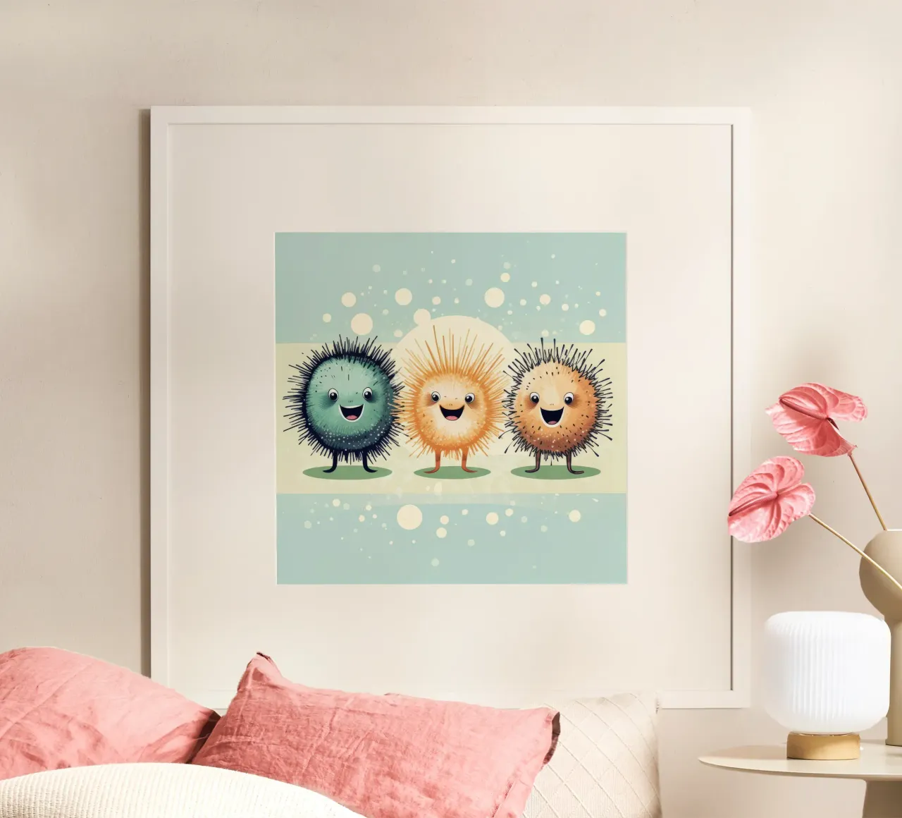 Gang di ricci di mare retrò poster con telaio in legno da Funny Animals