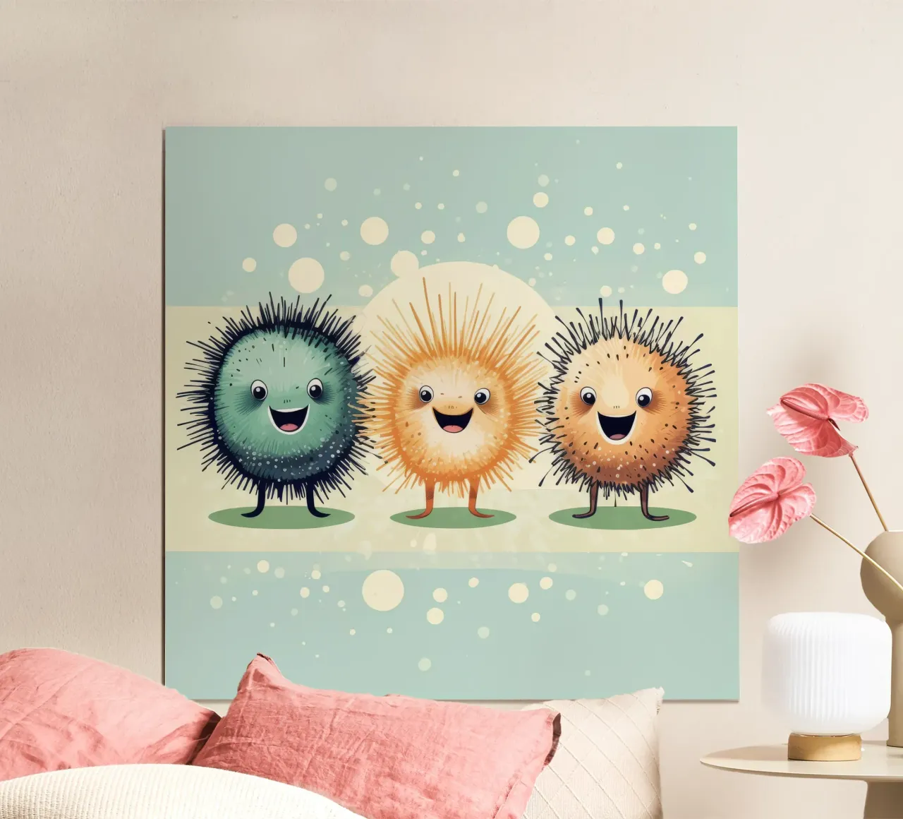 Gang di ricci di mare retrò poster con telaio in legno da Funny Animals