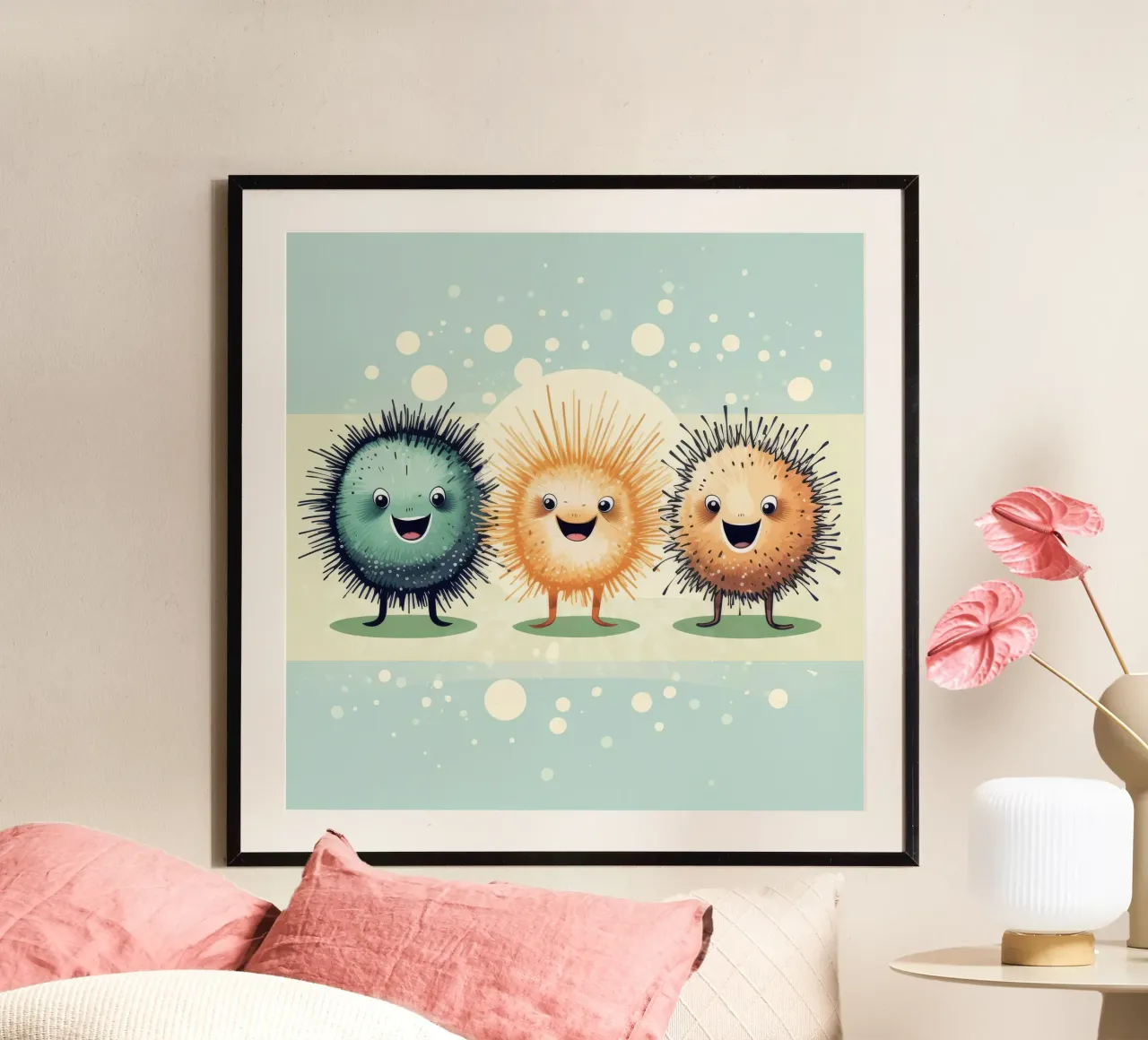 Gang di ricci di mare retrò poster con telaio in legno da Funny Animals