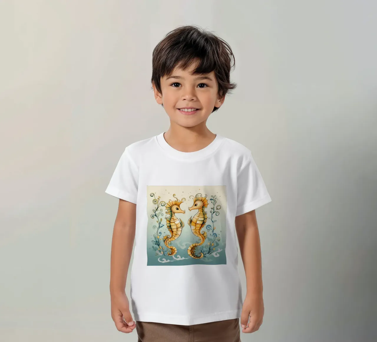 Retro Seahorse Duo kids t-shirt by Funny Animals