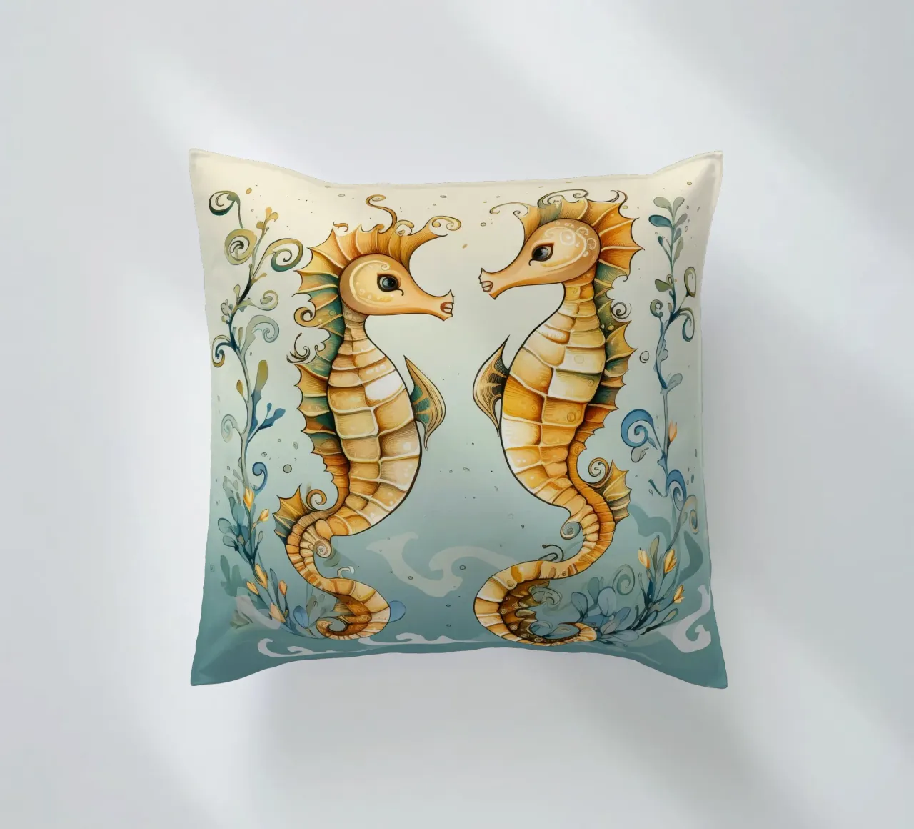 Retro Seahorse Duo decorative cushion by Funny Animals