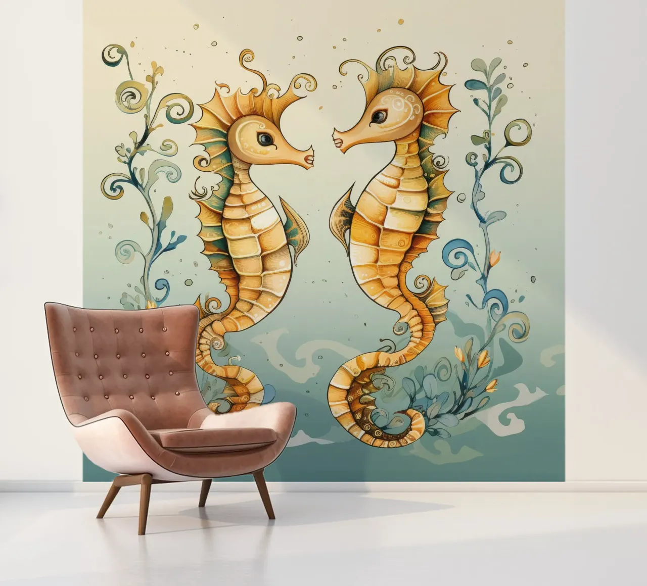 Retro Seahorse Duo photo wallpaper by Funny Animals