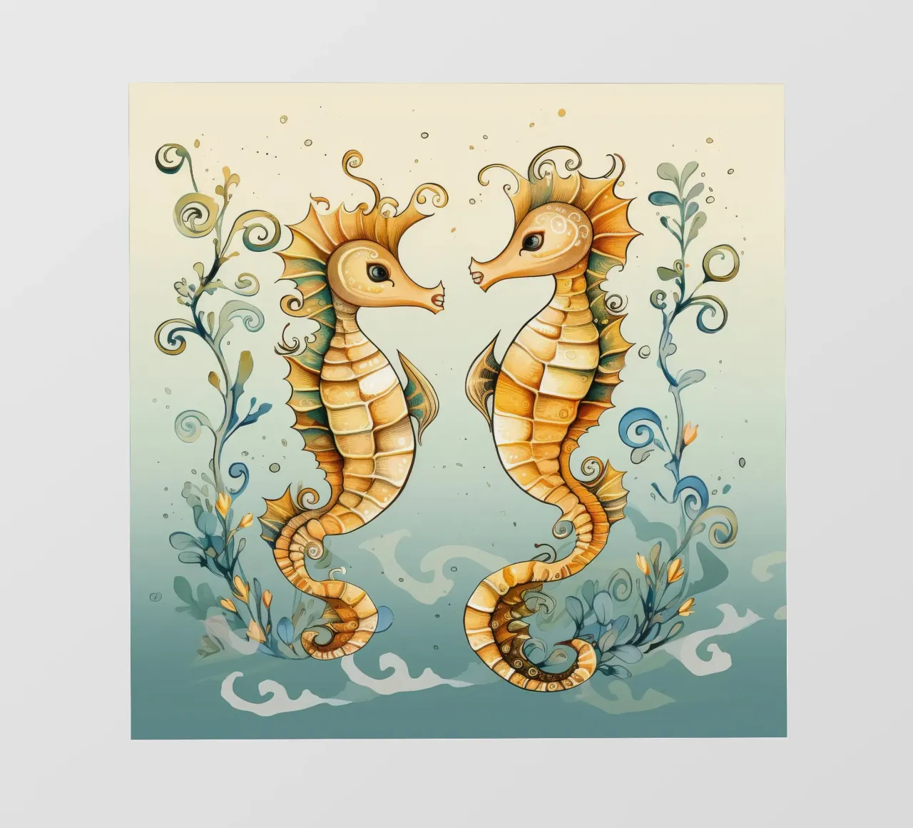 Retro Seahorse Duo photo wallpaper by Funny Animals