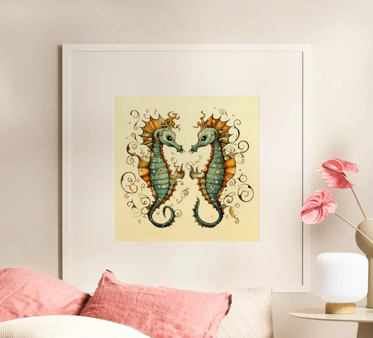 Duo di cavallucci marini retrò poster con telaio in plastica da Funny Animals