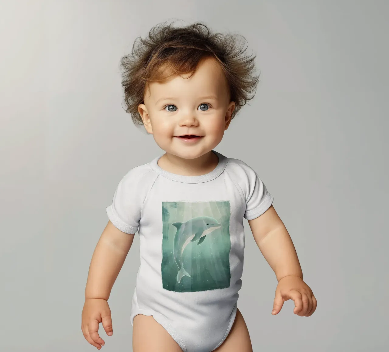 Luce subacquea con cucciolo di delfino body neonato maniche corte da DesignDoodle