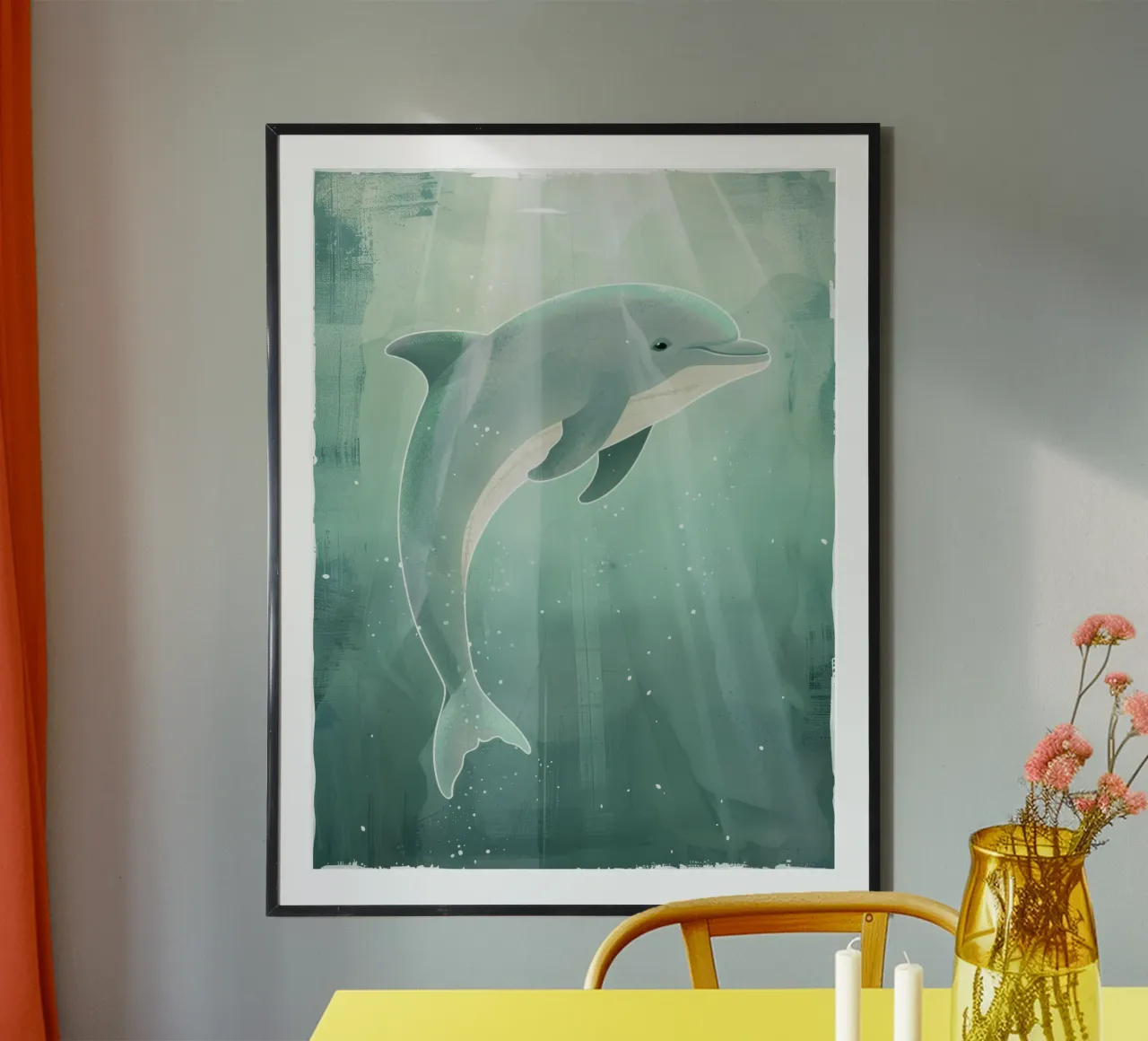 Luce subacquea con cucciolo di delfino carta hahnemühle da DesignDoodle