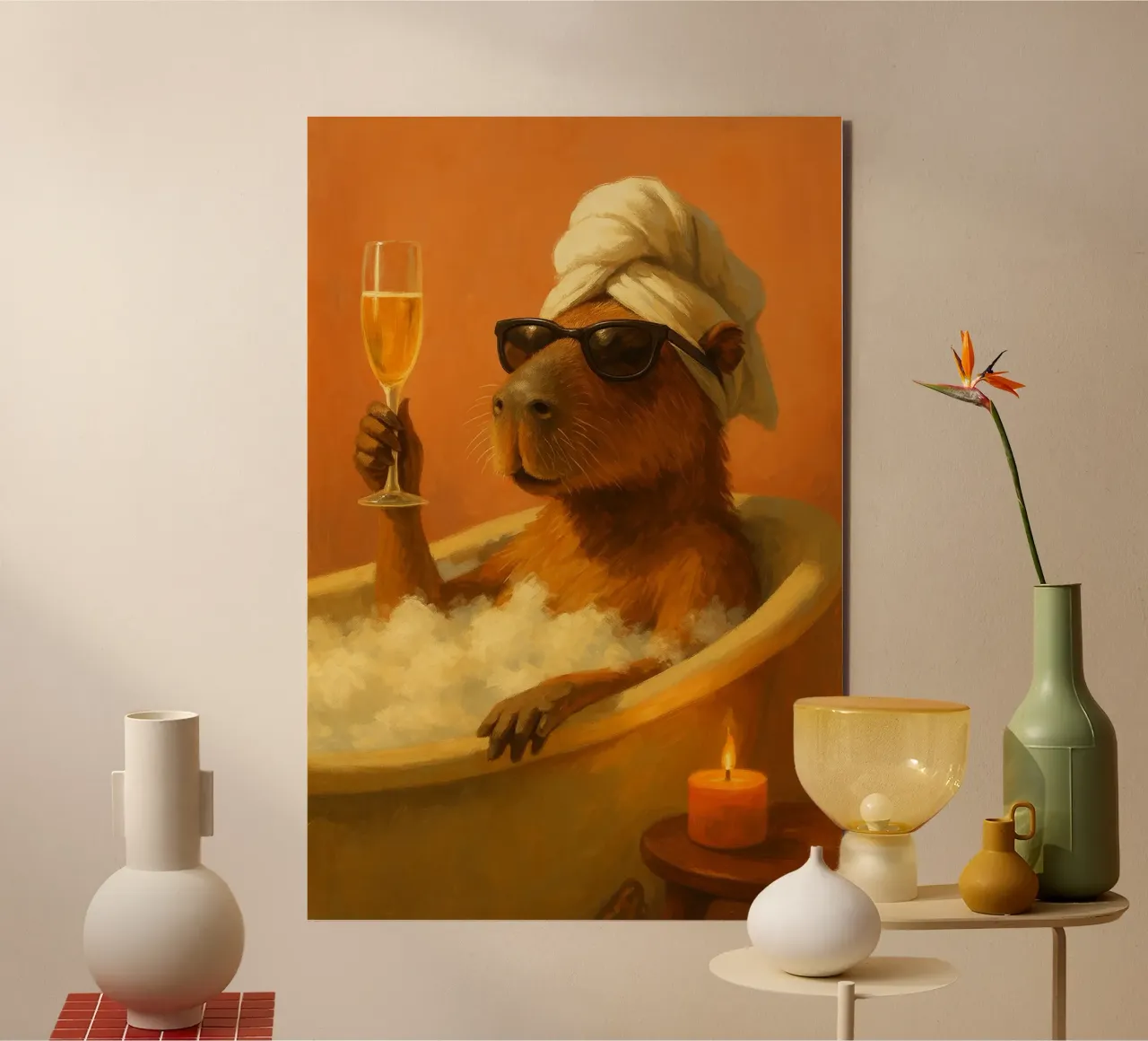 Capybara Spa Day alluminio dibond da Chic Creatures