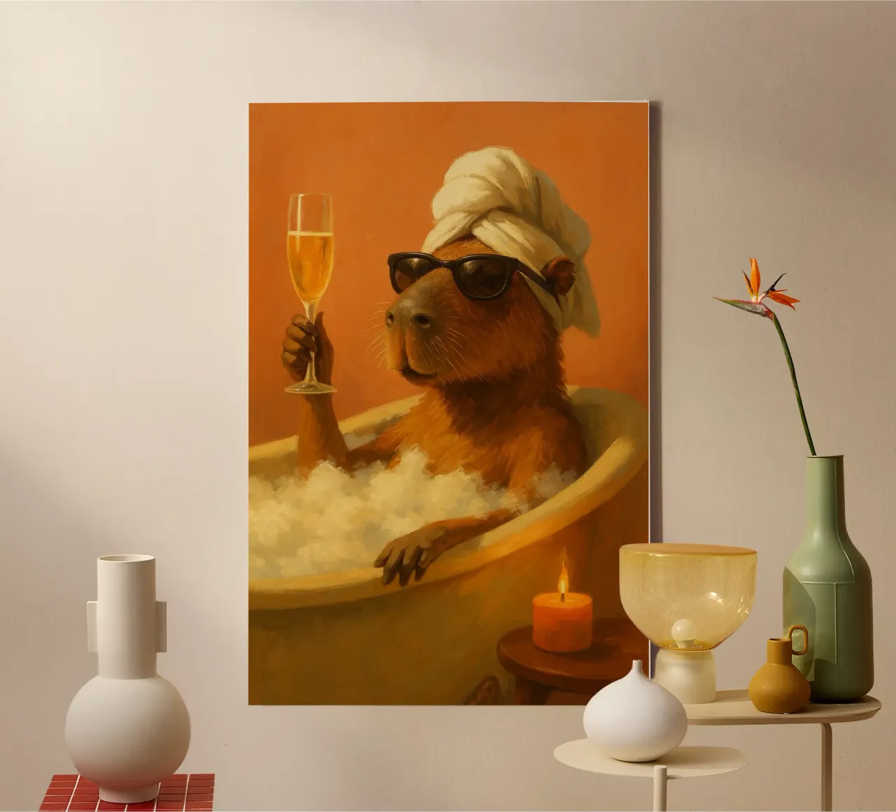 Capybara Spa Day tela con Cornice a cassetta da Chic Creatures