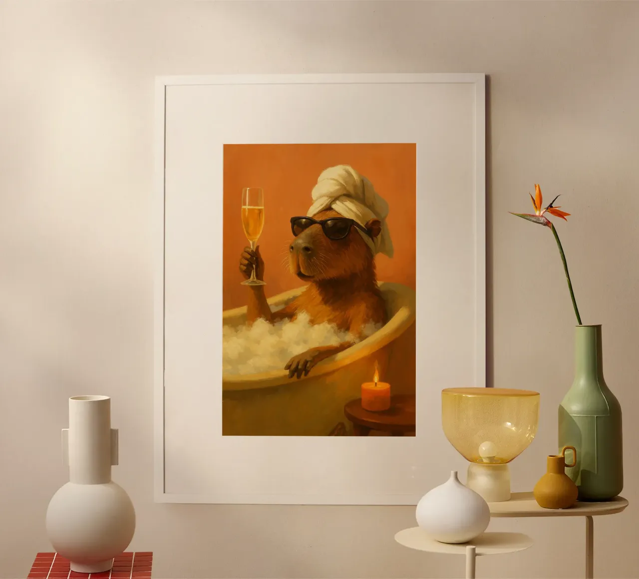 Capybara Spa Day poster con telaio in plastica da Chic Creatures
