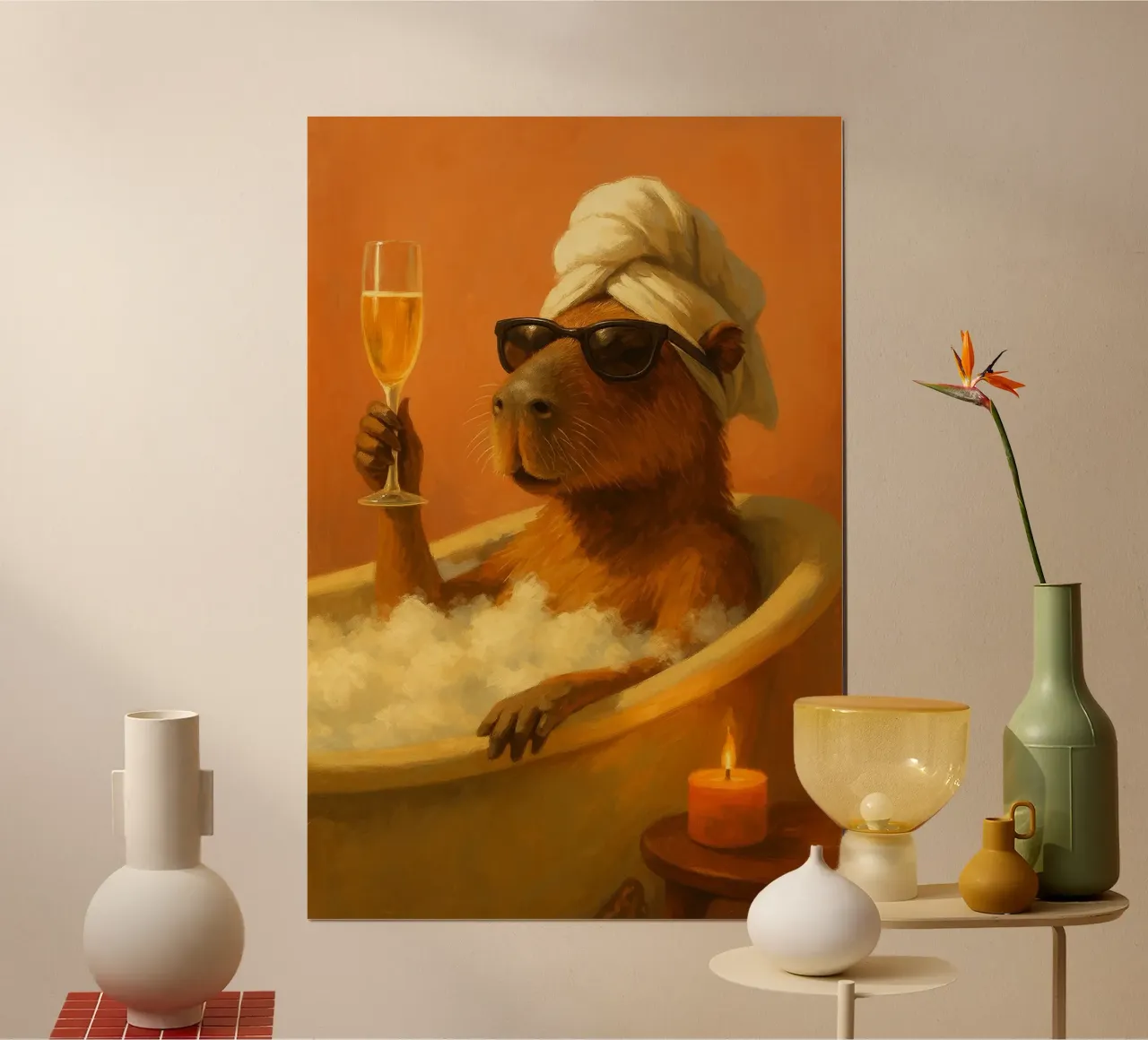 Capybara Spa Day poster con telaio in plastica da Chic Creatures