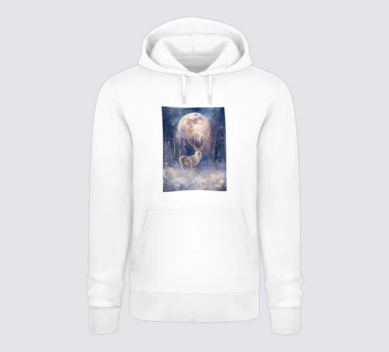 Boho Cervo d'inverno sotto la luna piena Foresta magica di Natale felpa con cappuccio da Gentle Echoes Art